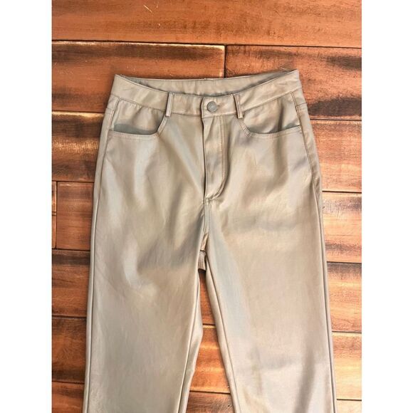 Black Tape Faux Leather Straight Leg Pants Taupe Small - Picture 2 of 12